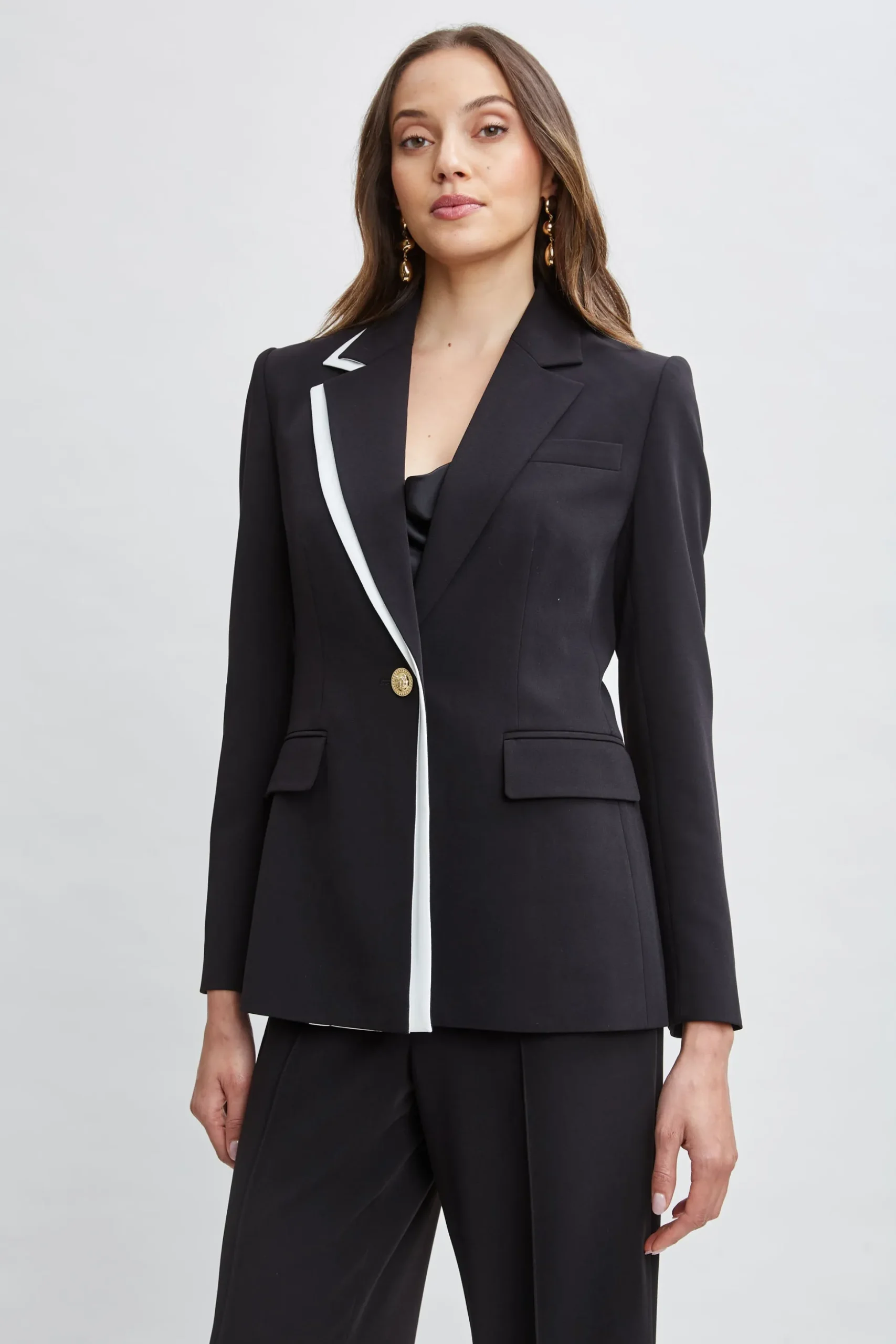 Elie Tahari Jackets & Blazers|Suiting-Contrast Trim Blazer Noir/SkyWhite