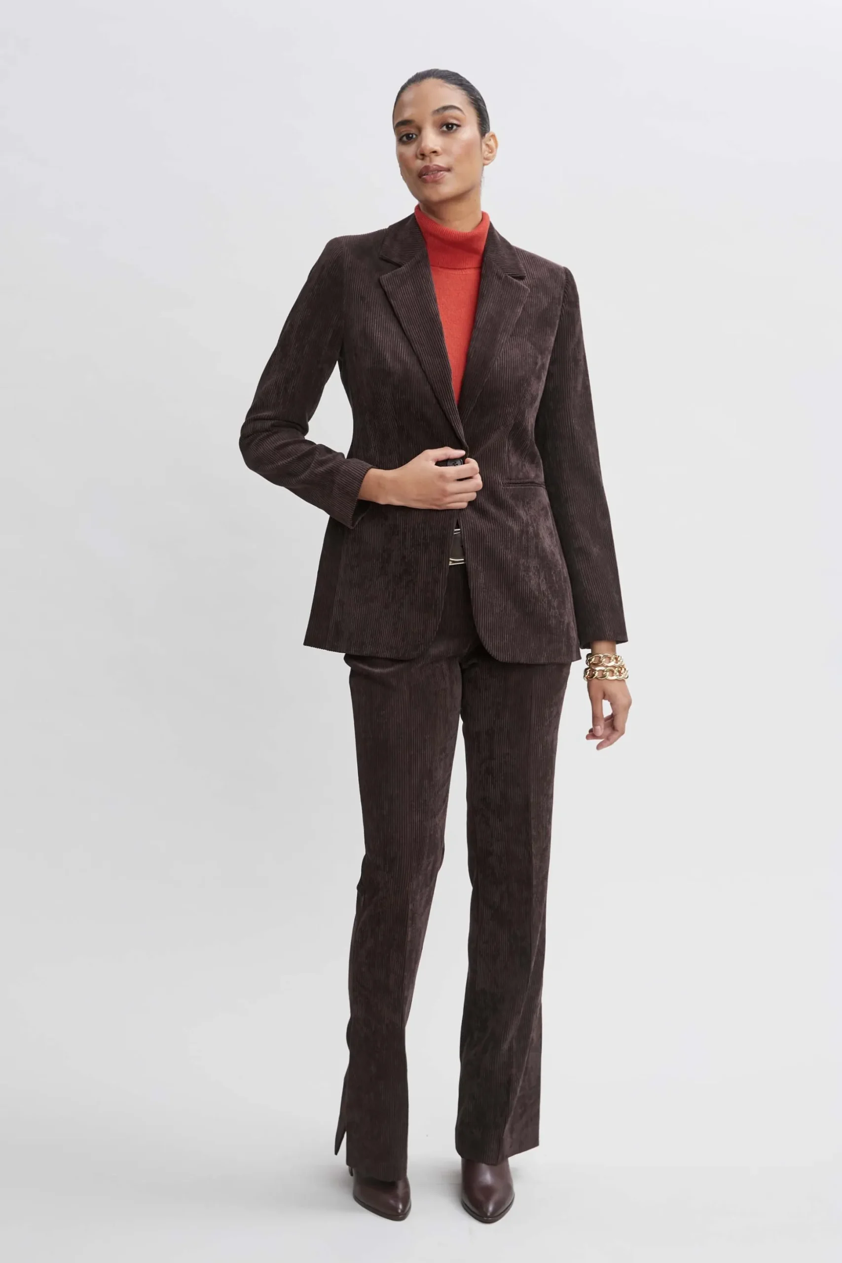 Elie Tahari Bottoms|Suiting-Corduroy Fit & Flare Pant WOOD
