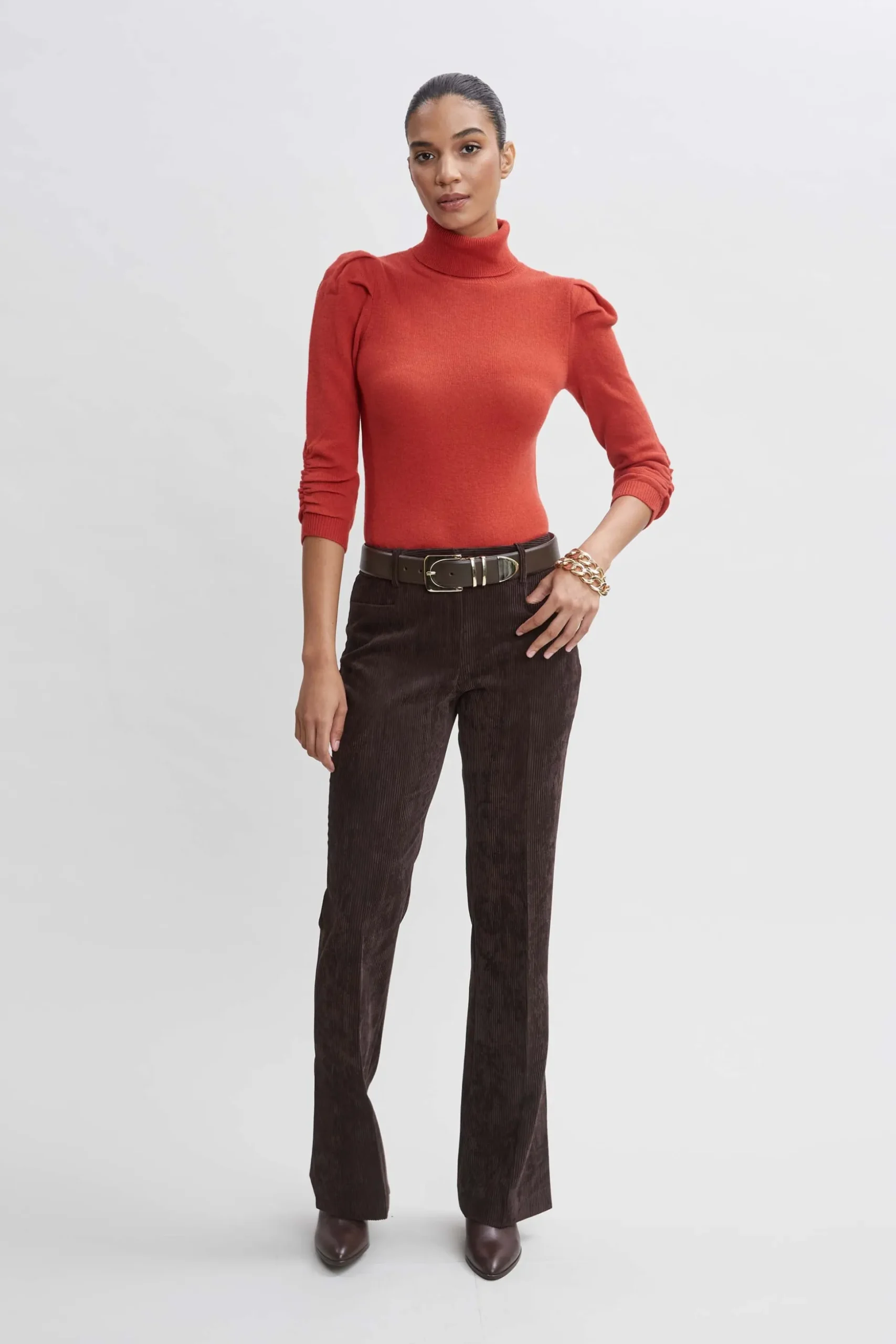Elie Tahari Bottoms|Suiting-Corduroy Fit & Flare Pant WOOD