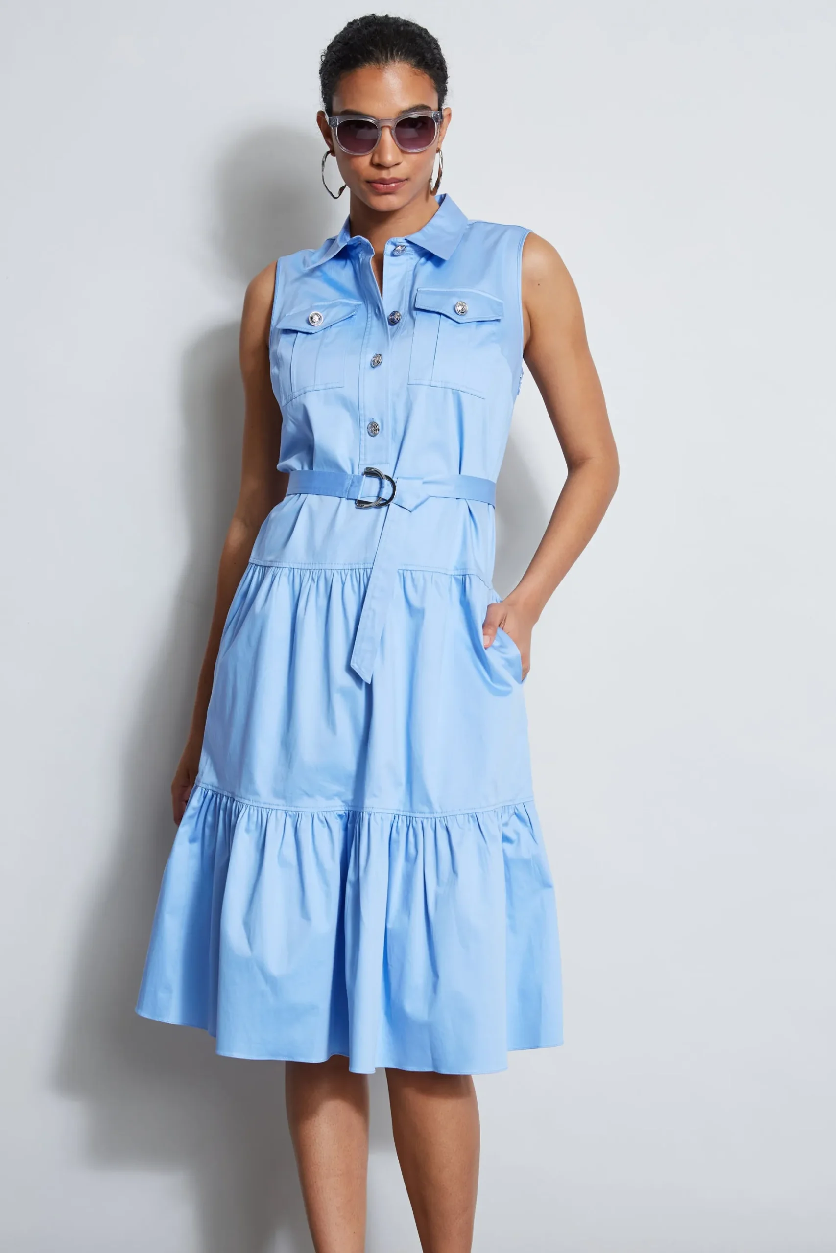 Elie Tahari Dresses & Jumpsuits|Sleeveless Dresses-Cotton Utility Dress HORIZONBLUE