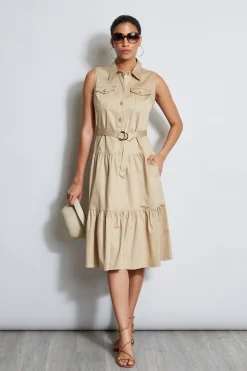 Elie Tahari Dresses & Jumpsuits|Sleeveless Dresses-Cotton Utility Dress SANDCASTLE