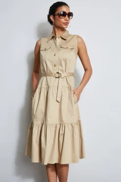 Elie Tahari Dresses & Jumpsuits|Sleeveless Dresses-Cotton Utility Dress SANDCASTLE