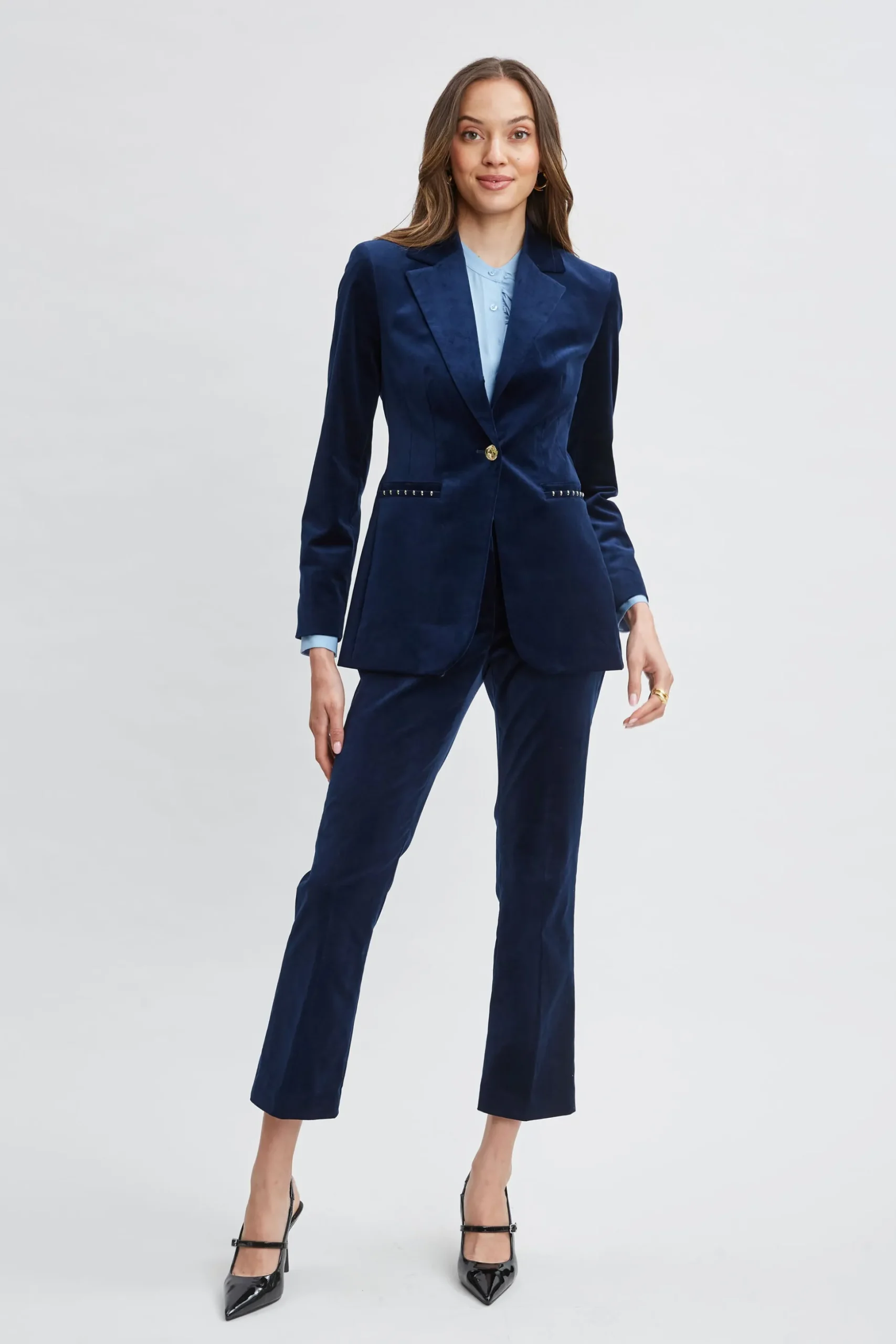 Elie Tahari Bottoms|Suiting-Cotton Velvet Flare Pant MIDNIGHT