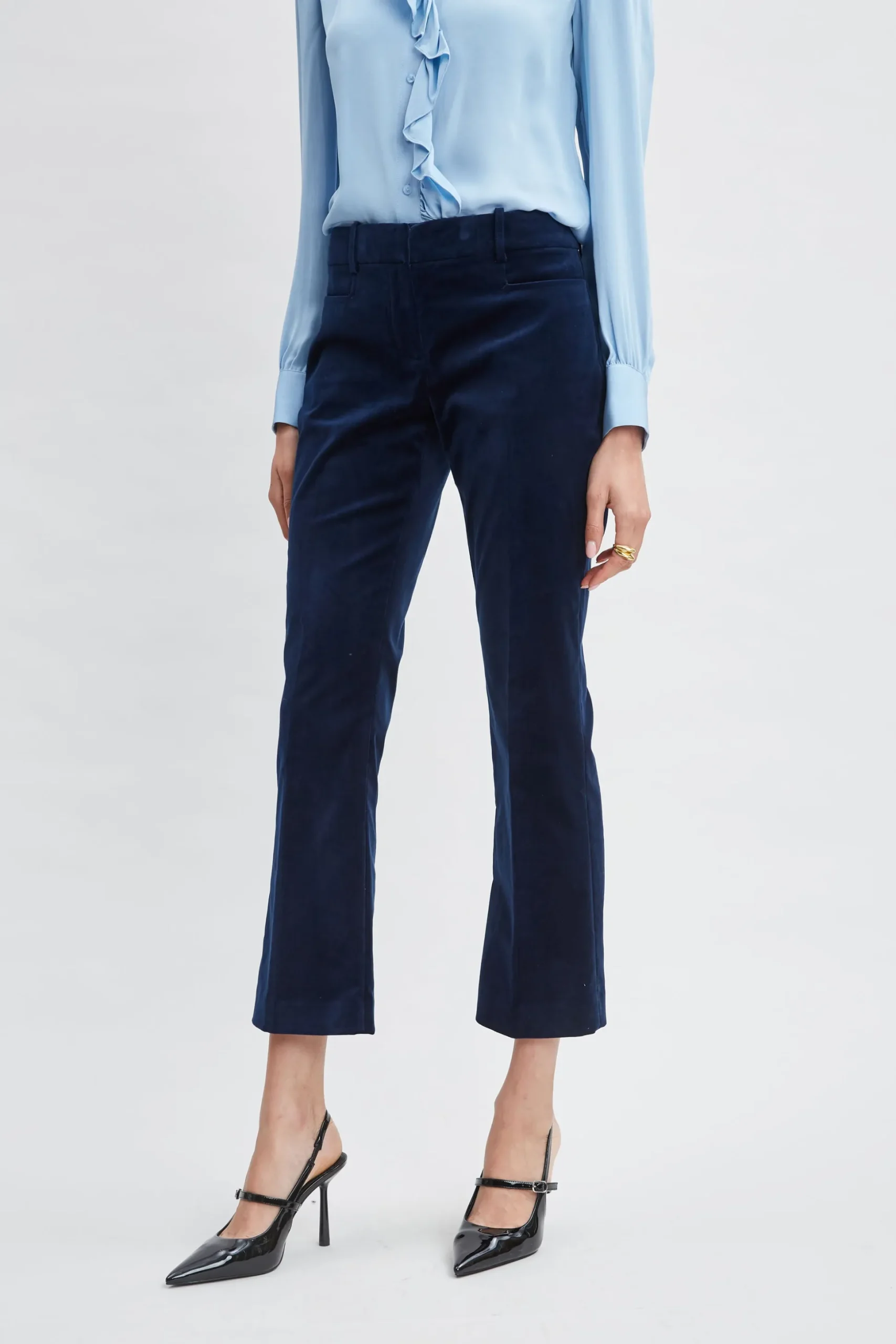 Elie Tahari Bottoms|Suiting-Cotton Velvet Flare Pant MIDNIGHT