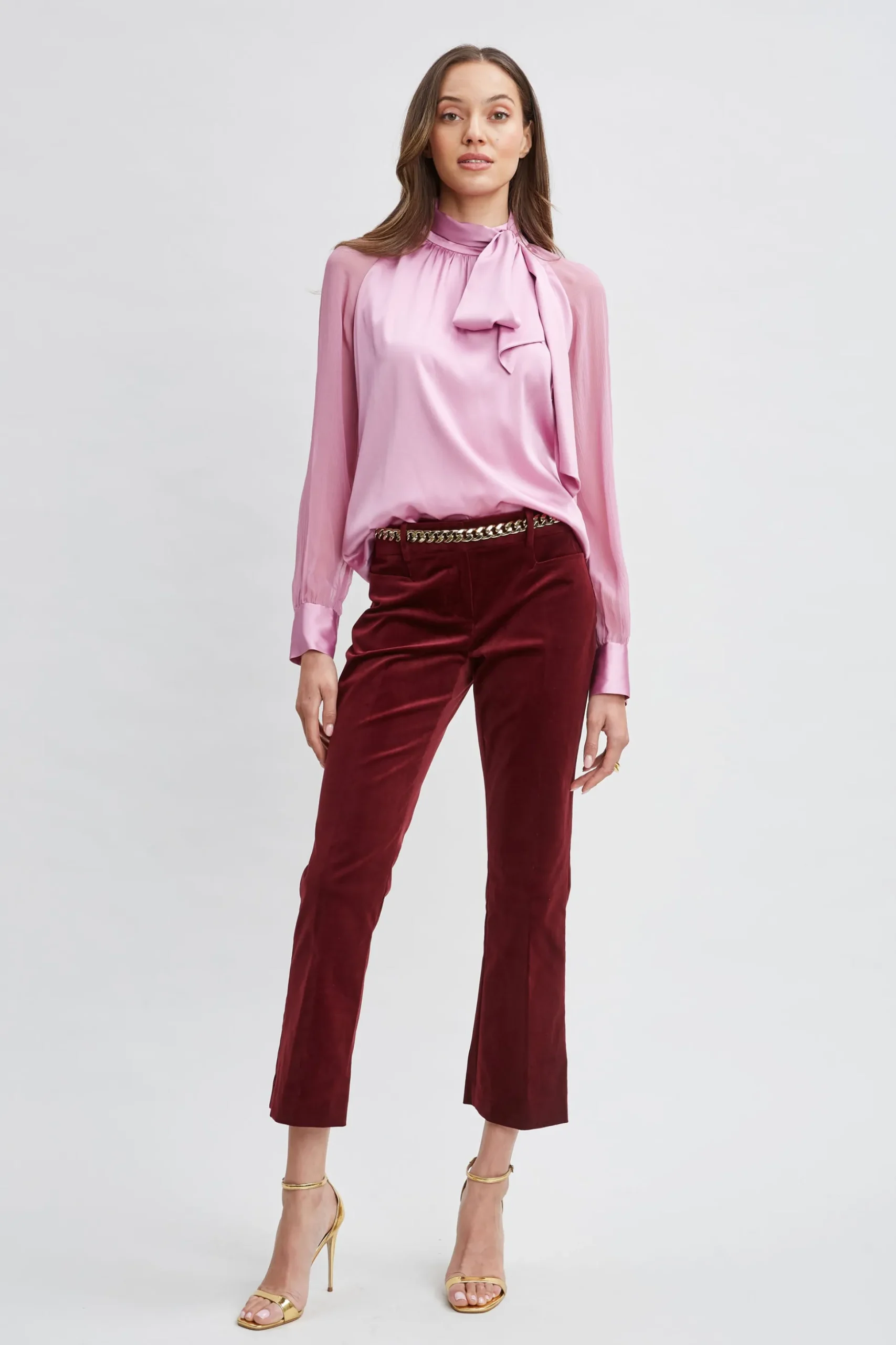 Elie Tahari Bottoms|Suiting-Cotton Velvet Flare Pant SANGRIA