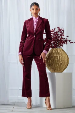 Elie Tahari Bottoms|Suiting-Cotton Velvet Flare Pant SANGRIA