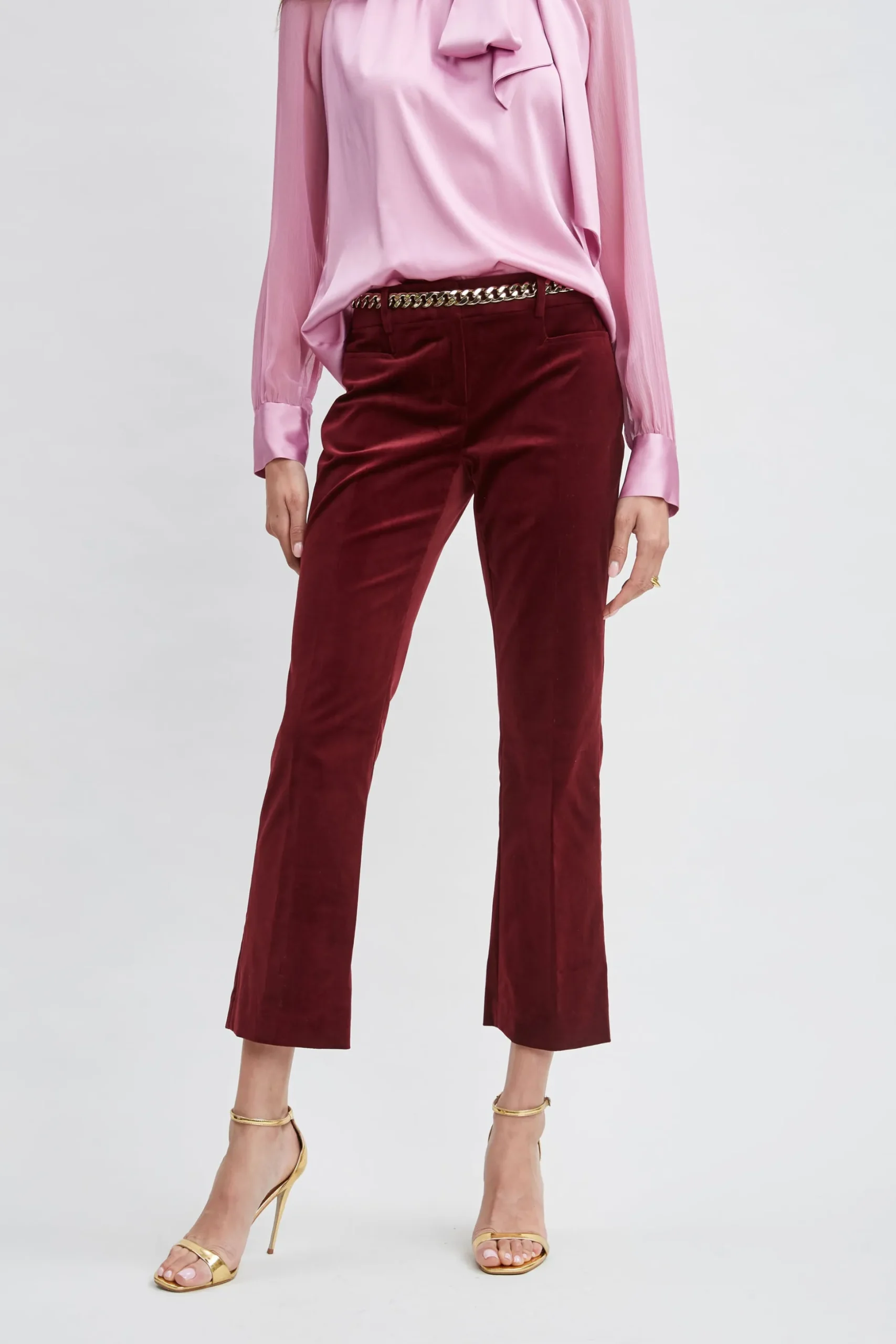 Elie Tahari Bottoms|Suiting-Cotton Velvet Flare Pant SANGRIA