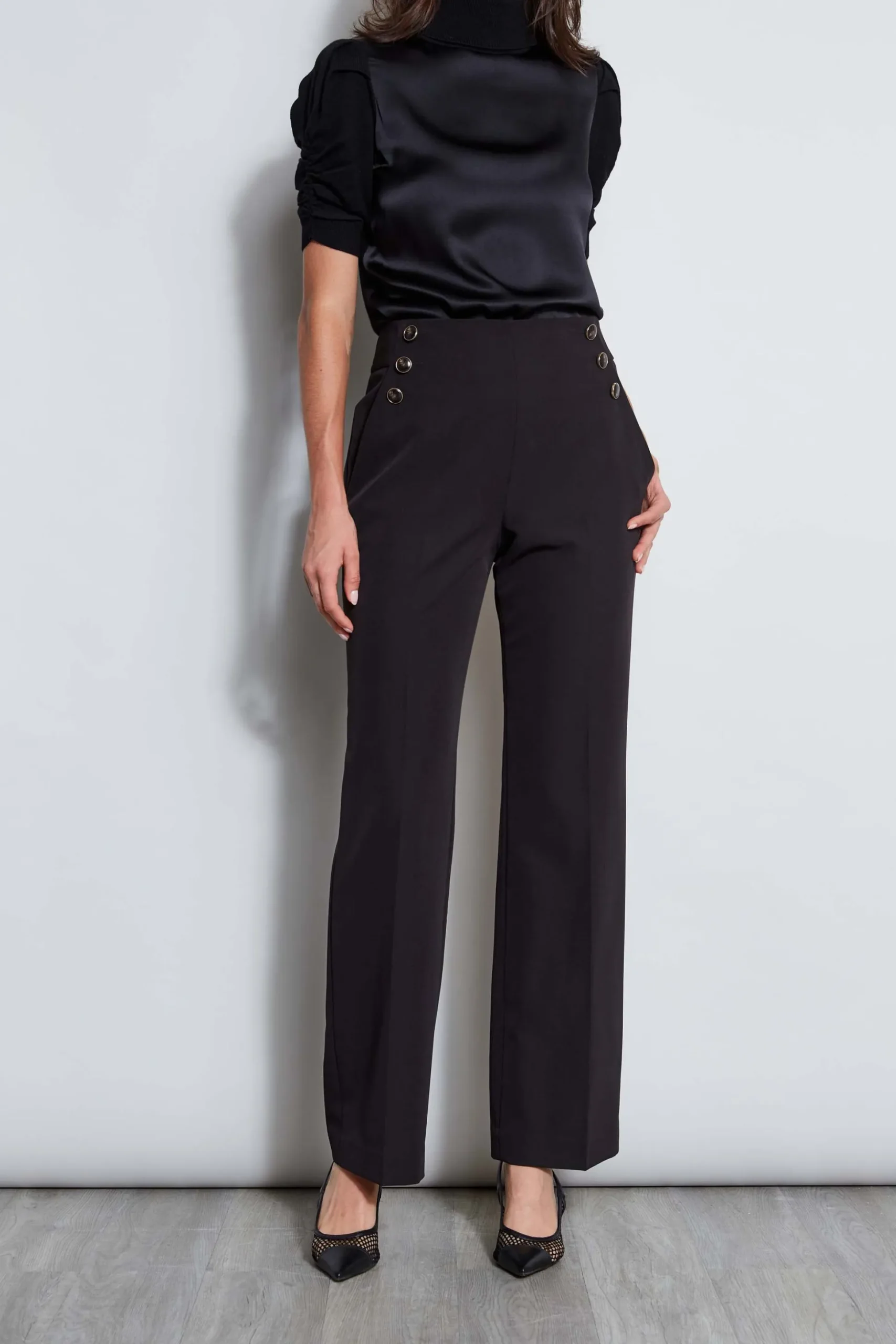 Elie Tahari Bottoms-Crepe Button Pant Noir