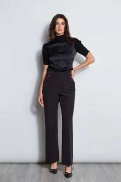 Elie Tahari Bottoms-Crepe Button Pant Noir