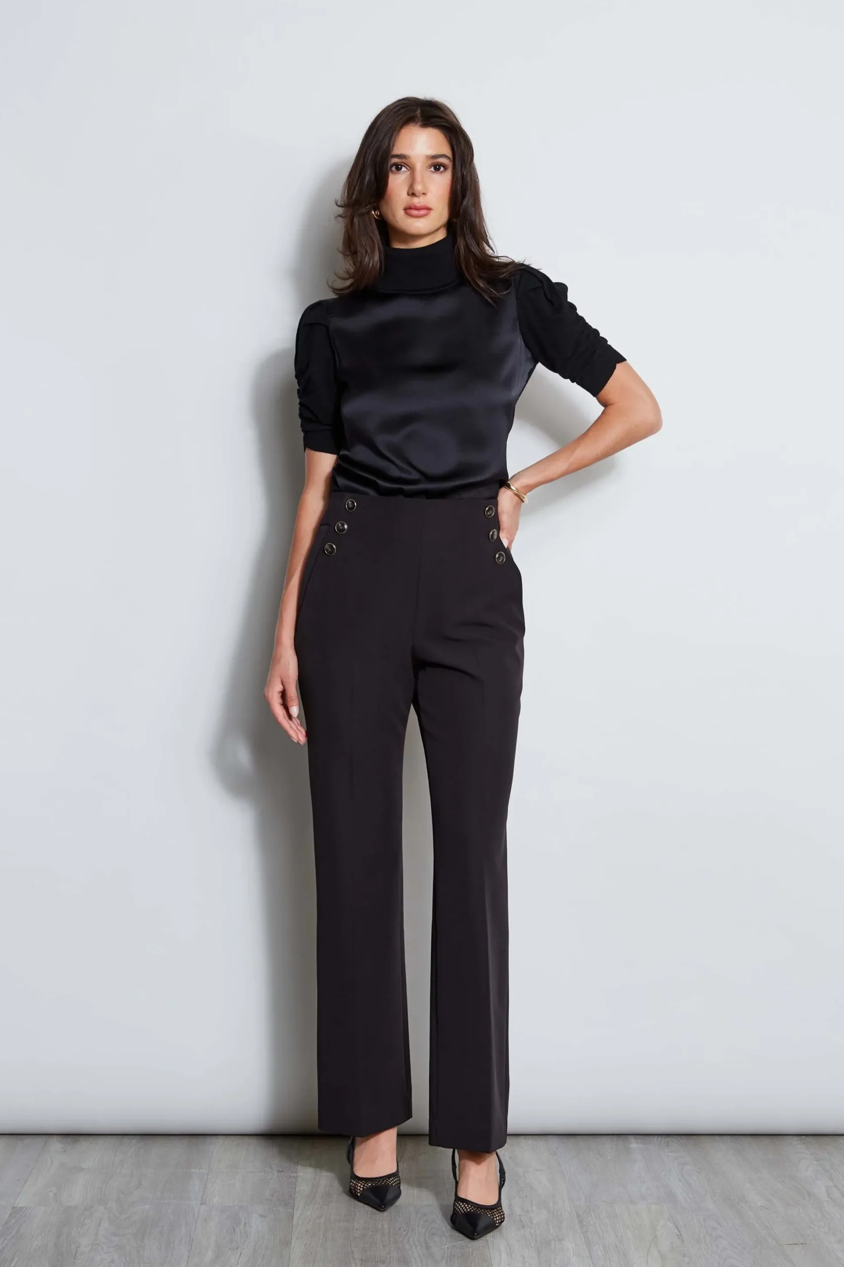 Elie Tahari Bottoms-Crepe Button Pant Noir