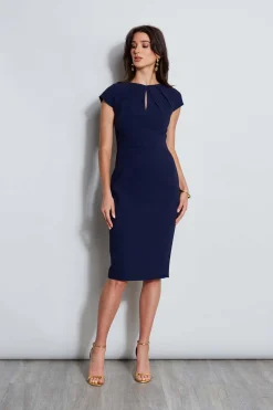 Elie Tahari Dresses & Jumpsuits|Short Sleeve Dresses-Crepe Keyhole Dart Dress GALAXYNAVY