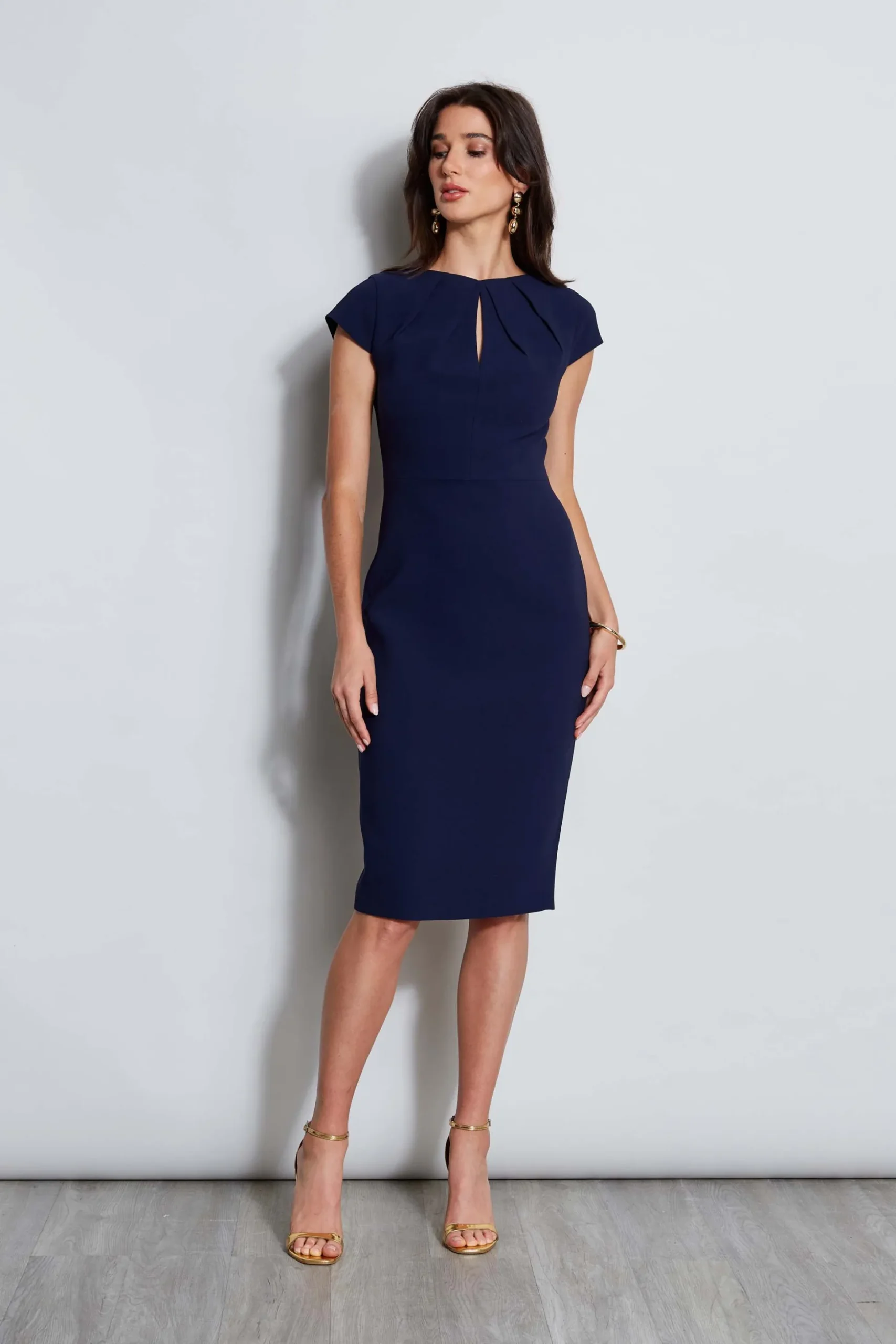 Elie Tahari Dresses & Jumpsuits|Short Sleeve Dresses-Crepe Keyhole Dart Dress GALAXYNAVY