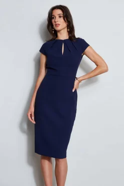 Elie Tahari Dresses & Jumpsuits|Short Sleeve Dresses-Crepe Keyhole Dart Dress GALAXYNAVY
