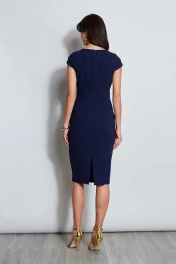 Elie Tahari Dresses & Jumpsuits|Short Sleeve Dresses-Crepe Keyhole Dart Dress GALAXYNAVY