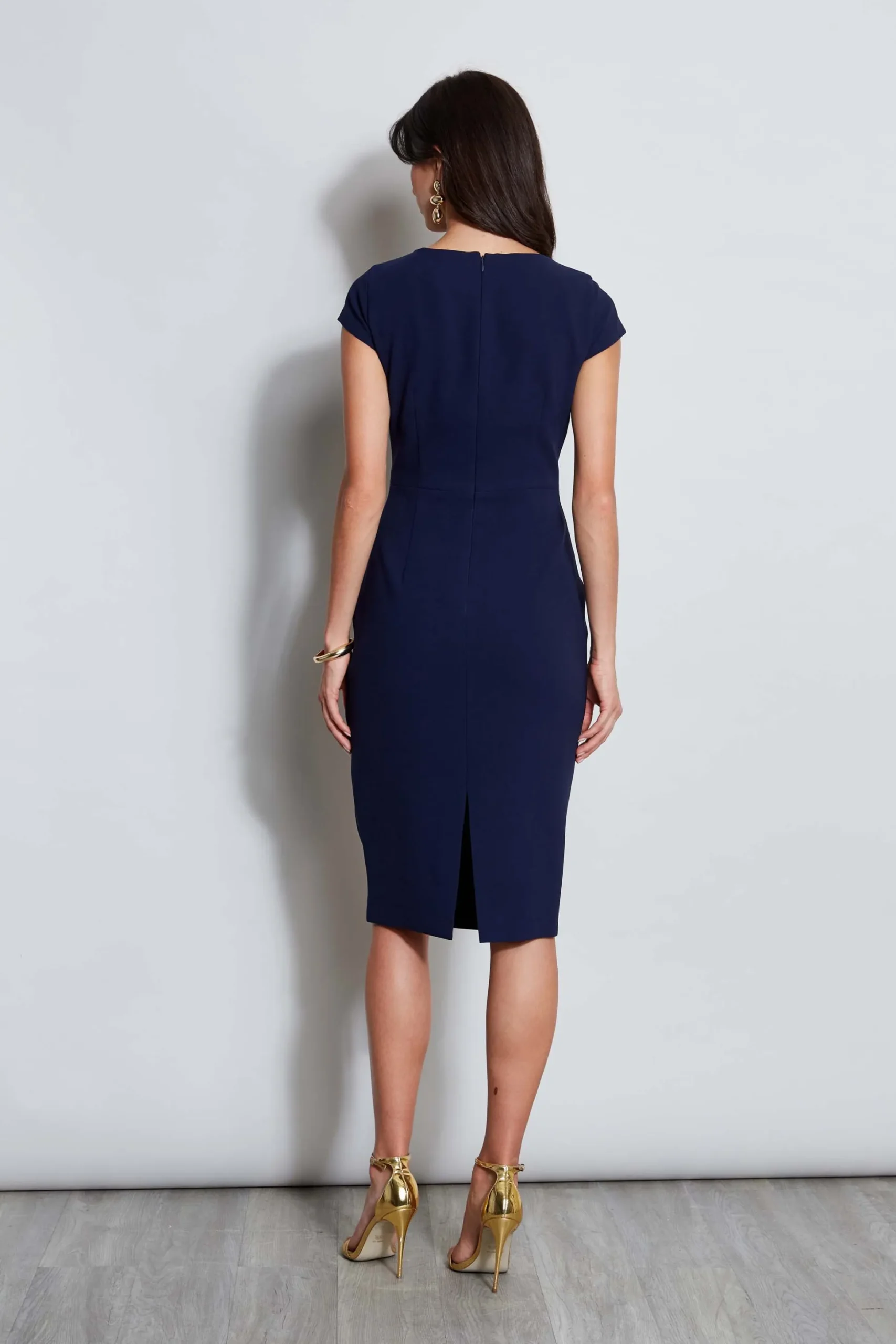 Elie Tahari Dresses & Jumpsuits|Short Sleeve Dresses-Crepe Keyhole Dart Dress GALAXYNAVY