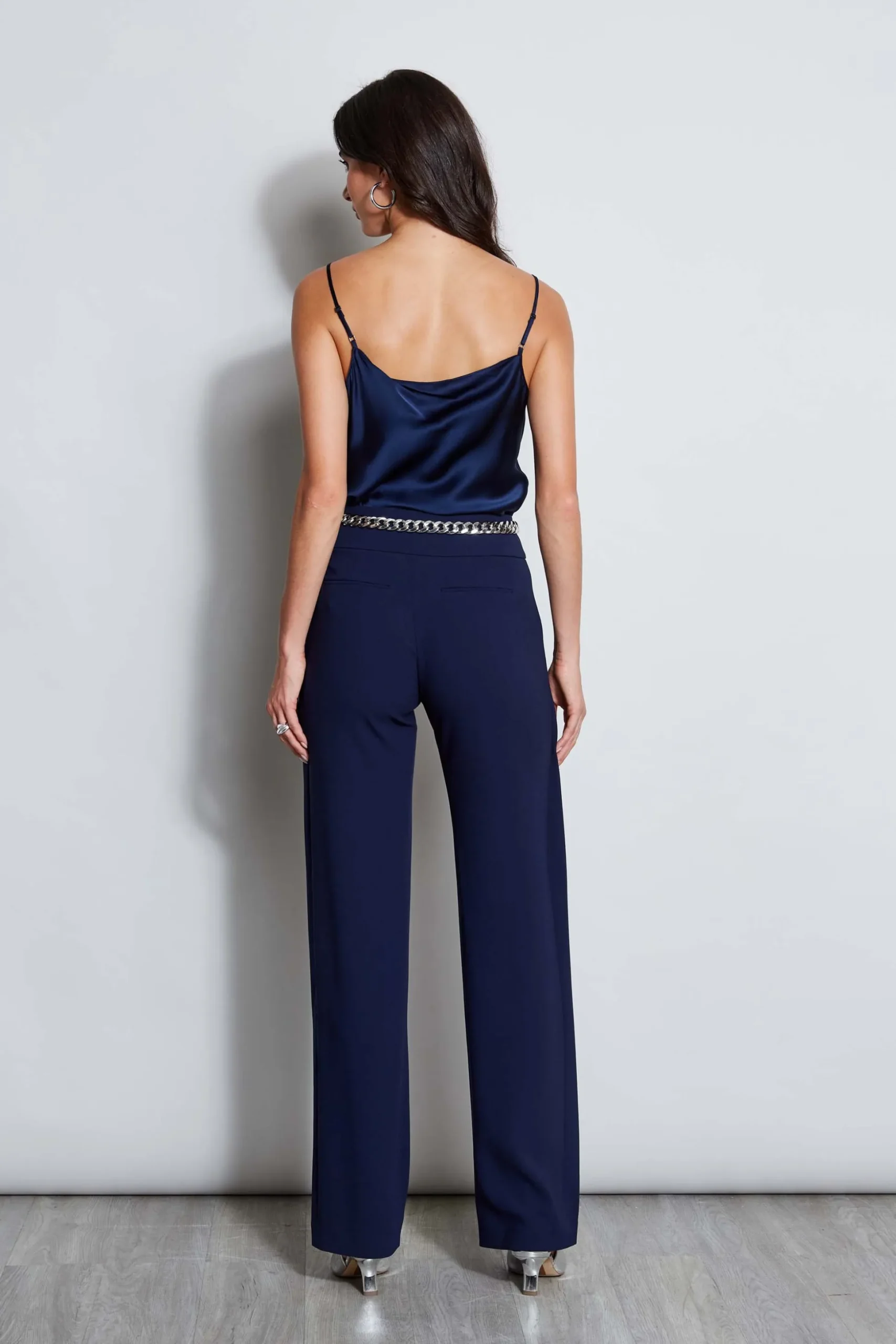 Elie Tahari Bottoms|Suiting-Crepe Overlay Slit Pant GALAXYNAVY