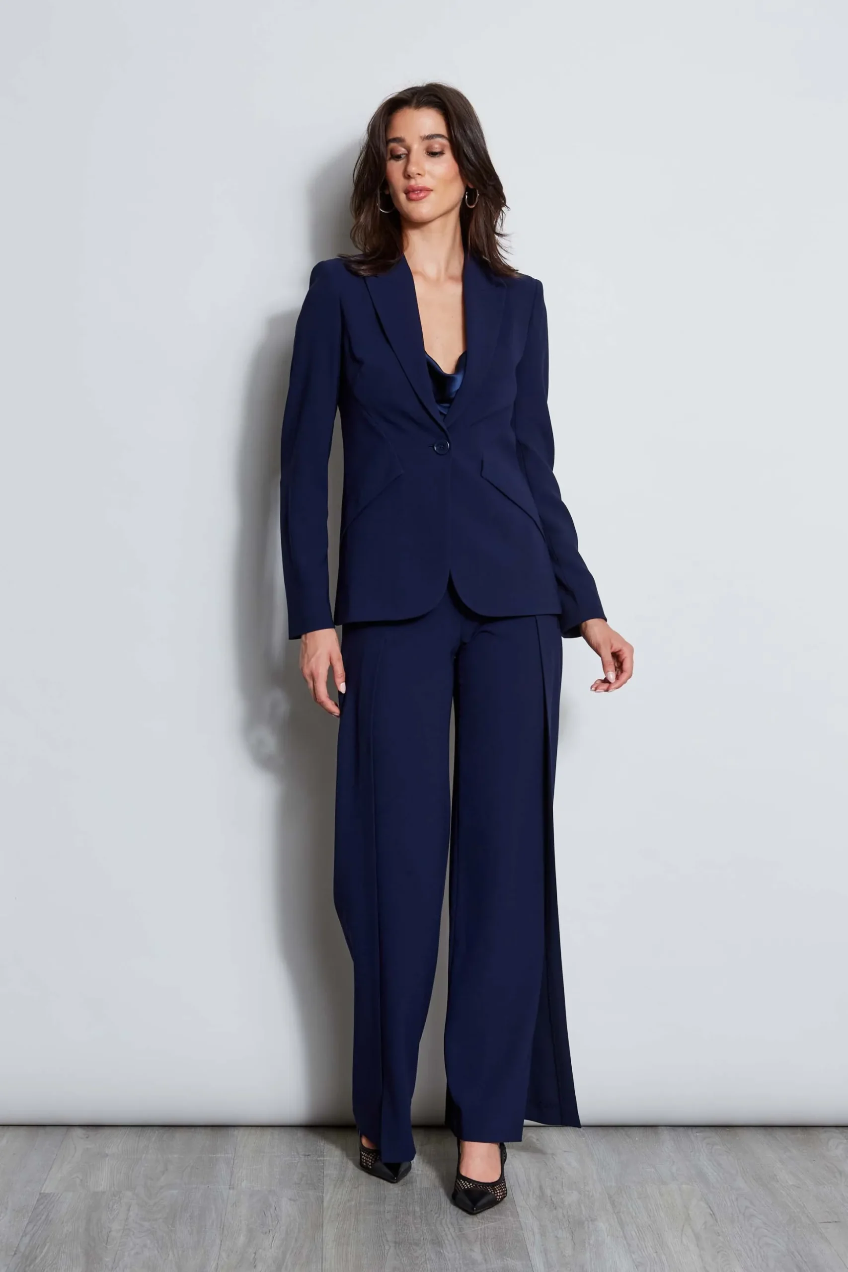 Elie Tahari Bottoms|Suiting-Crepe Overlay Slit Pant GALAXYNAVY