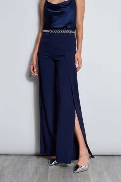 Elie Tahari Bottoms|Suiting-Crepe Overlay Slit Pant GALAXYNAVY