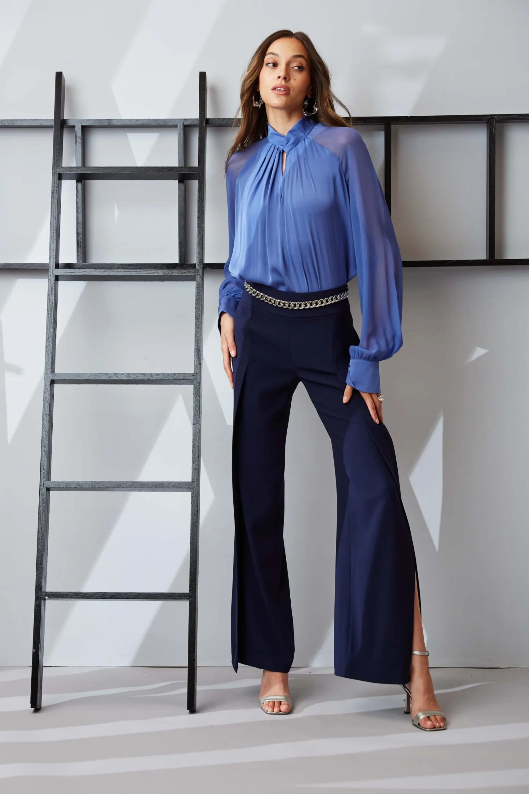Elie Tahari Bottoms|Suiting-Crepe Overlay Slit Pant GALAXYNAVY