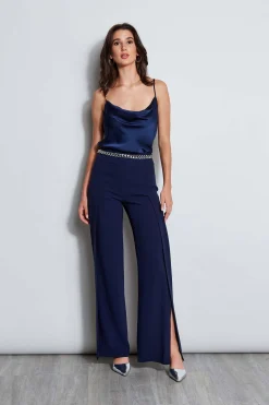 Elie Tahari Bottoms|Suiting-Crepe Overlay Slit Pant GALAXYNAVY