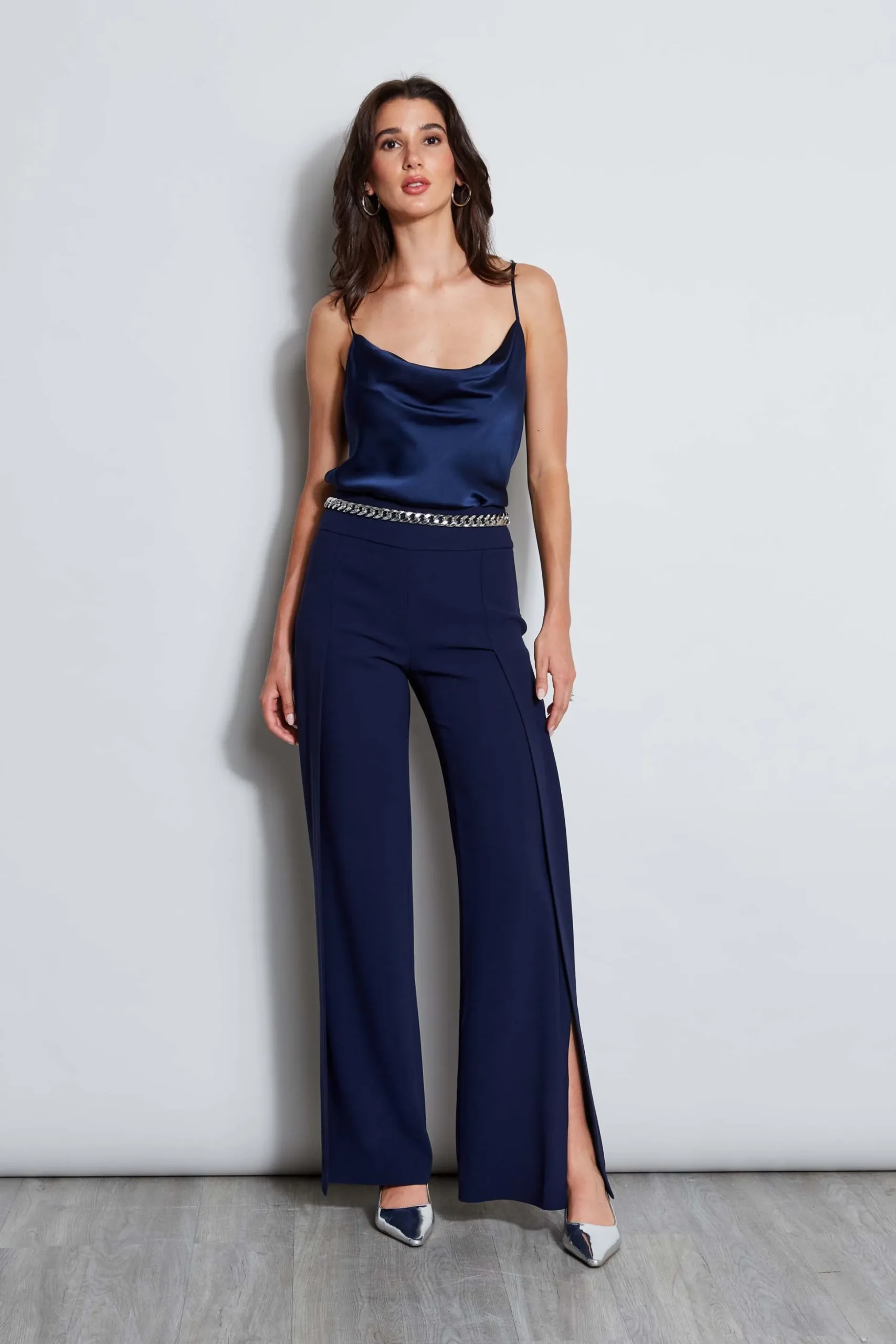 Elie Tahari Bottoms|Suiting-Crepe Overlay Slit Pant GALAXYNAVY
