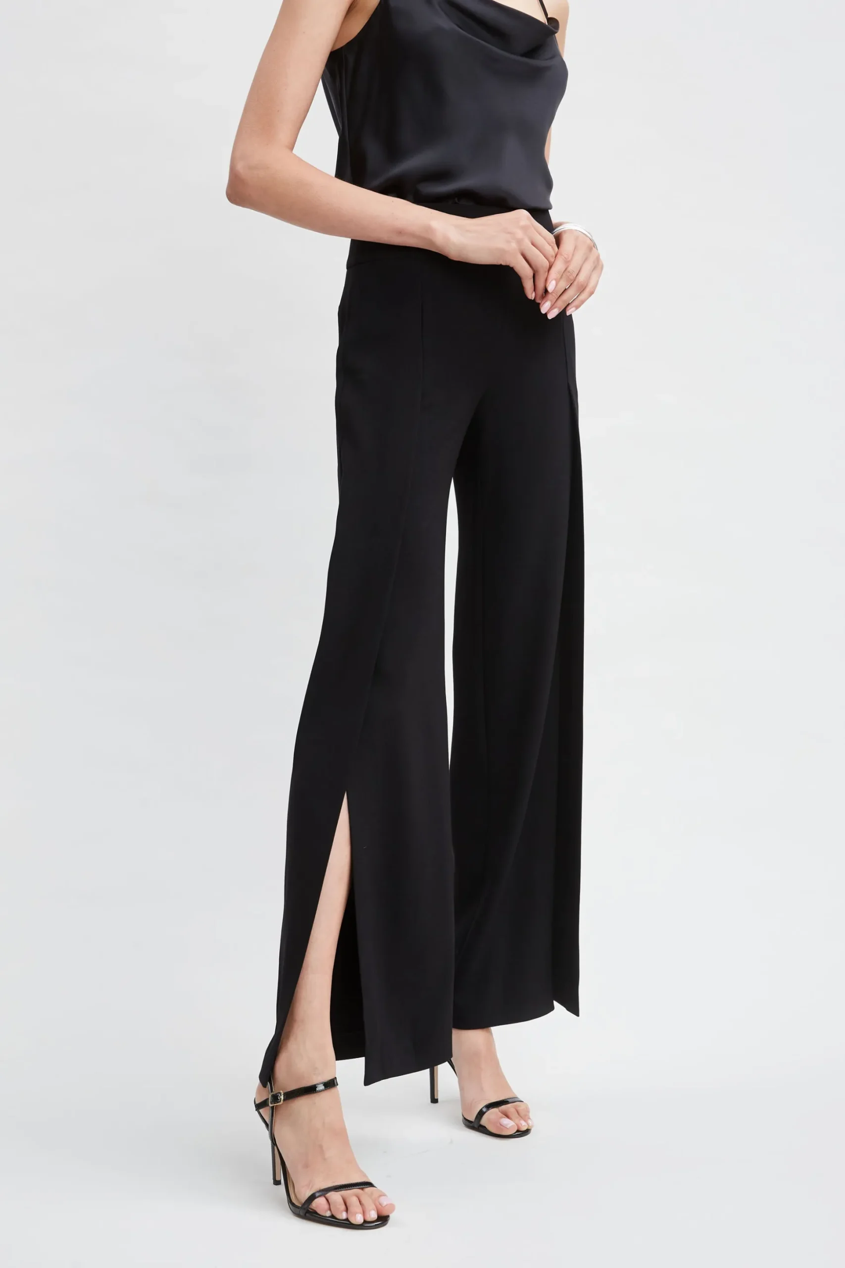 Elie Tahari Bottoms|Suiting-Crepe Overlay Slit Pant BLACK