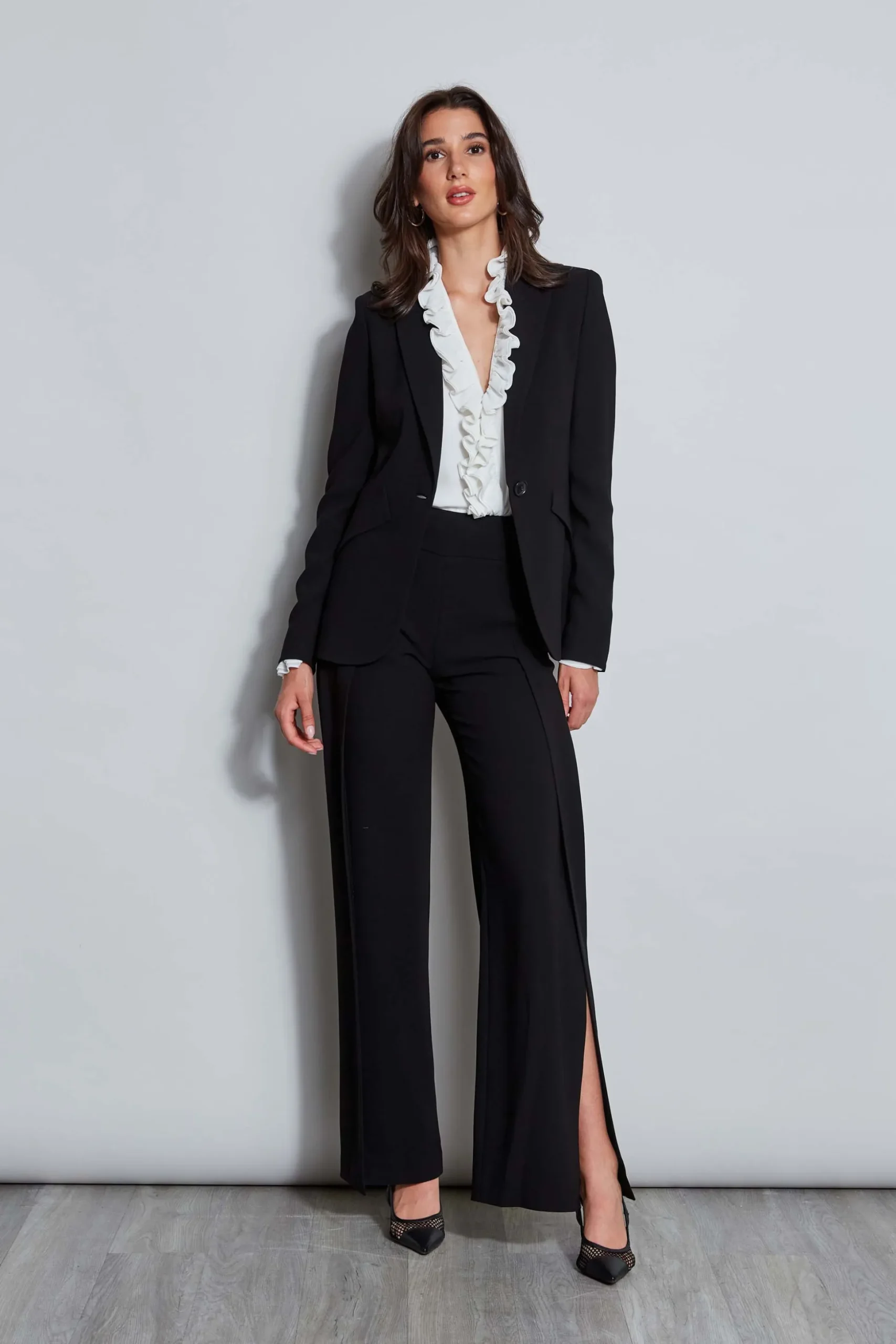 Elie Tahari Bottoms|Suiting-Crepe Overlay Slit Pant BLACK
