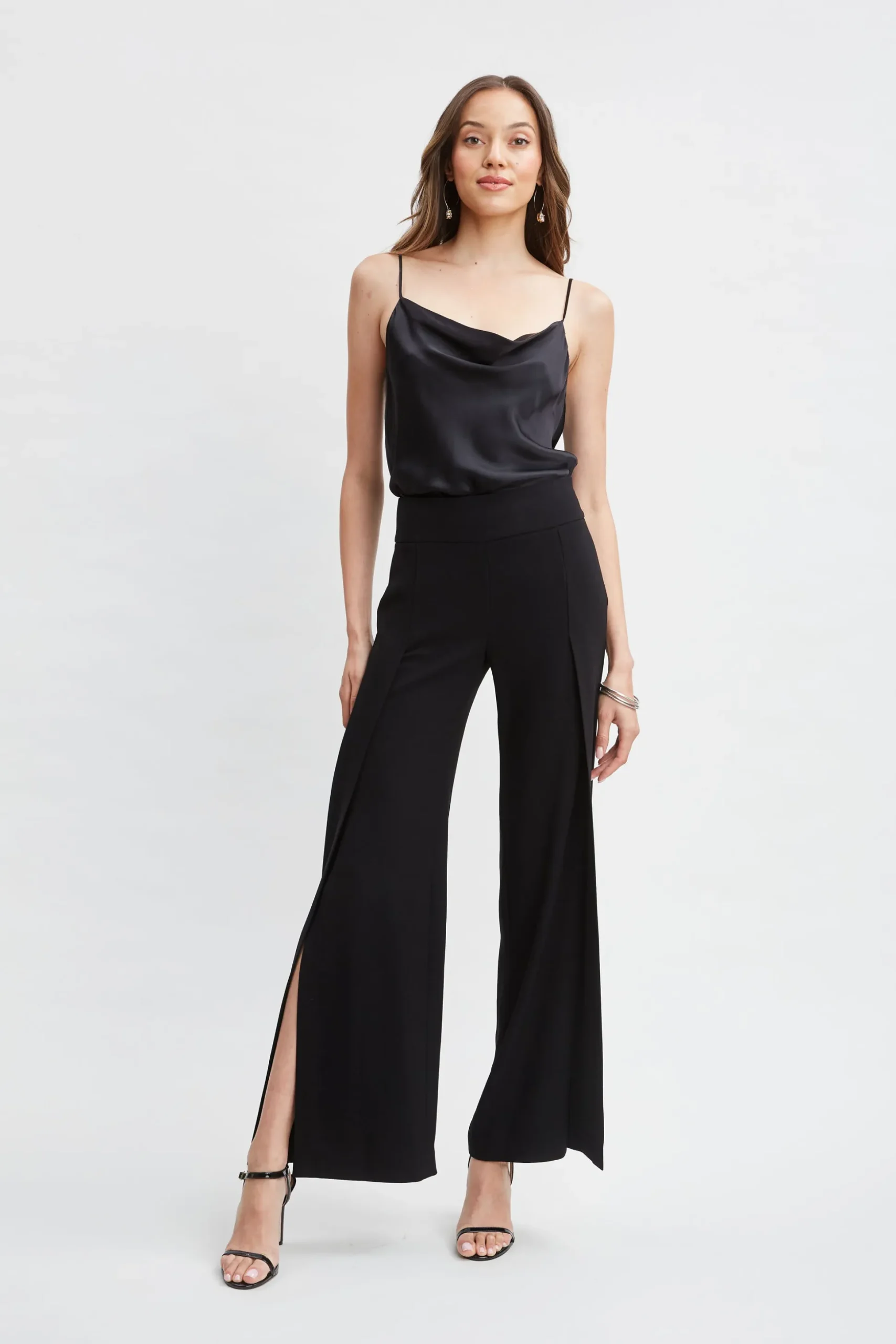 Elie Tahari Bottoms|Suiting-Crepe Overlay Slit Pant BLACK