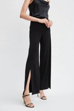 Elie Tahari Bottoms|Suiting-Crepe Overlay Slit Pant BLACK