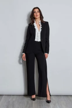 Elie Tahari Bottoms|Suiting-Crepe Overlay Slit Pant BLACK