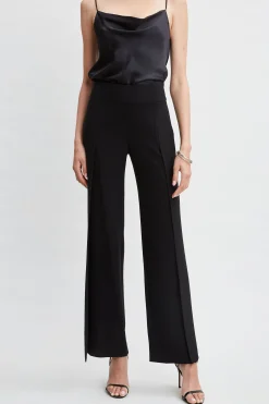 Elie Tahari Bottoms|Suiting-Crepe Overlay Slit Pant BLACK