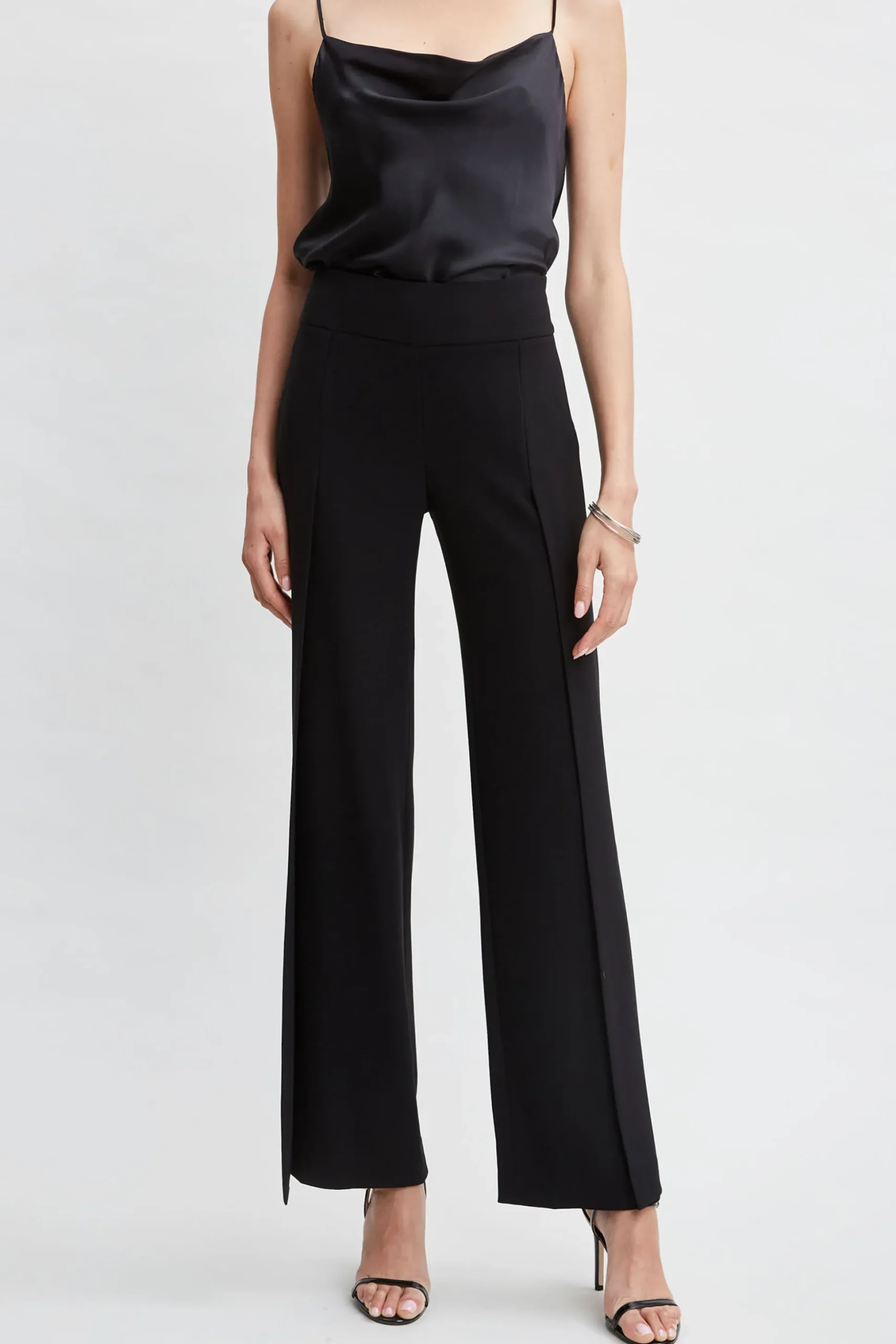 Elie Tahari Bottoms|Suiting-Crepe Overlay Slit Pant BLACK