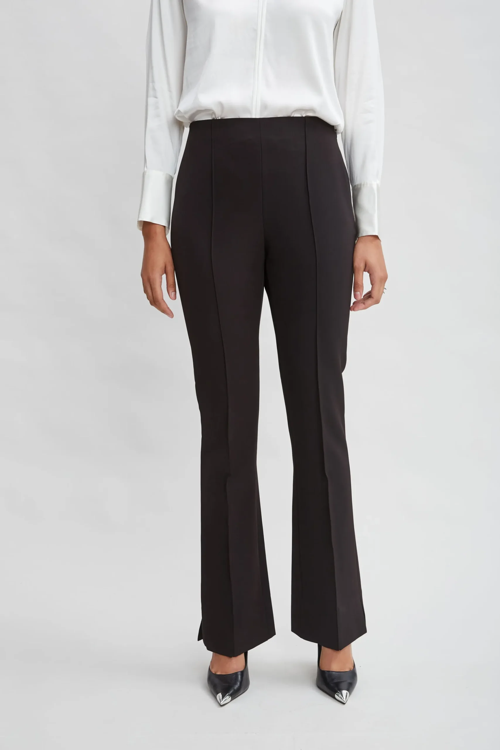 Elie Tahari Bottoms|Suiting-Crepe Seam Slit Flare Pant BLACK