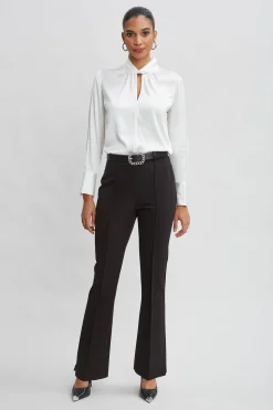 Elie Tahari Bottoms|Suiting-Crepe Seam Slit Flare Pant BLACK