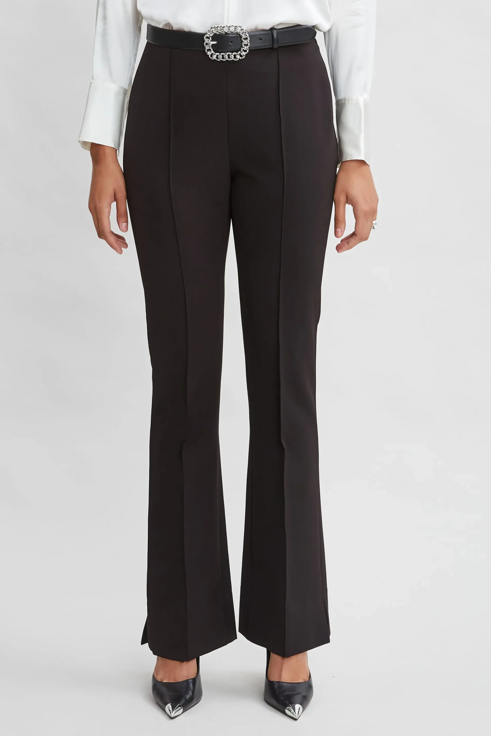 Elie Tahari Bottoms|Suiting-Crepe Seam Slit Flare Pant BLACK