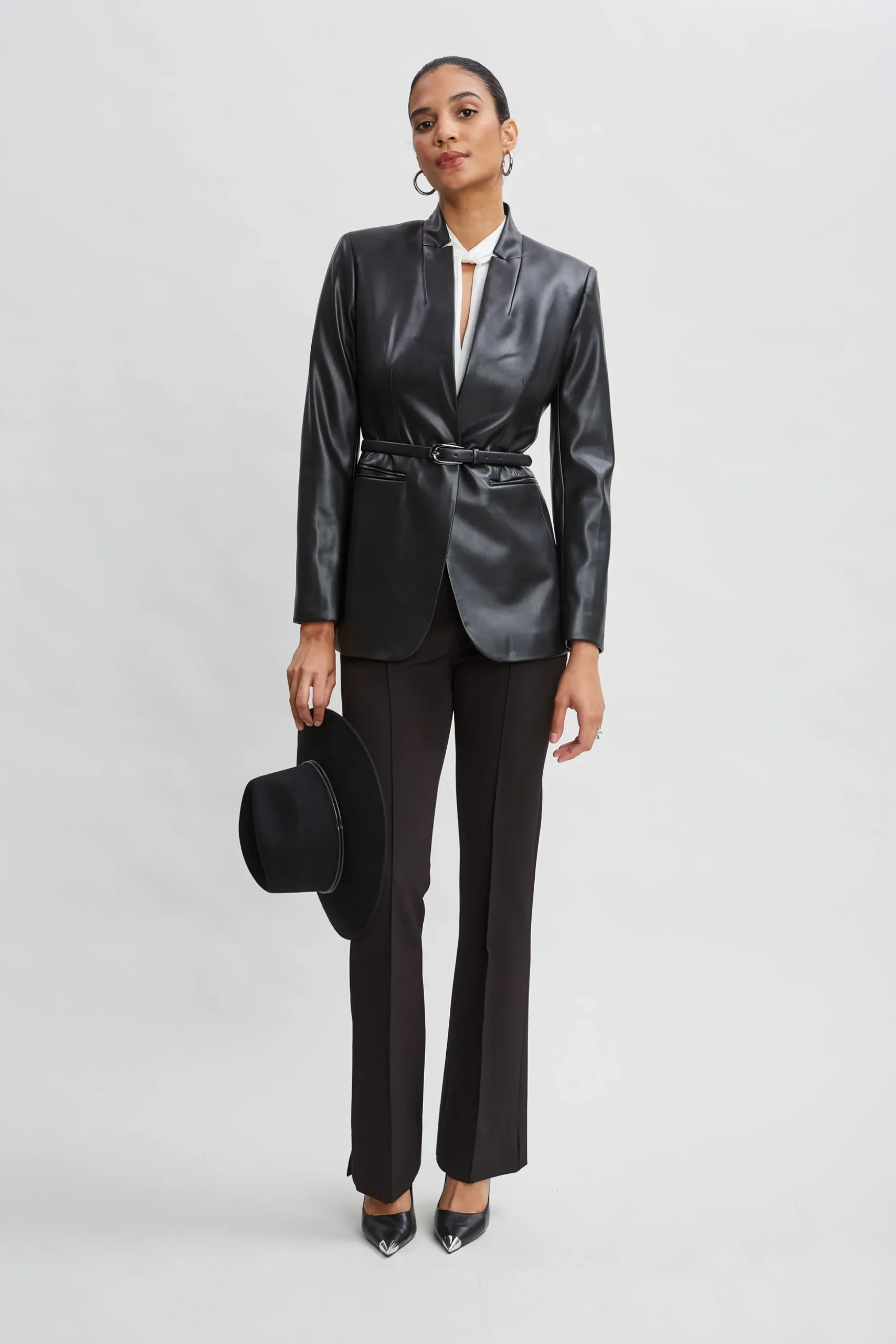 Elie Tahari Bottoms|Suiting-Crepe Seam Slit Flare Pant BLACK