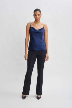Elie Tahari Bottoms-Crepe Seam Slit Flare Pant STARGAZER