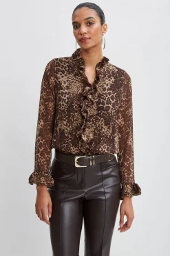 Elie Tahari Tops & Sweaters-Crinkle Chiffon Safari Blouson Shirt MULTI