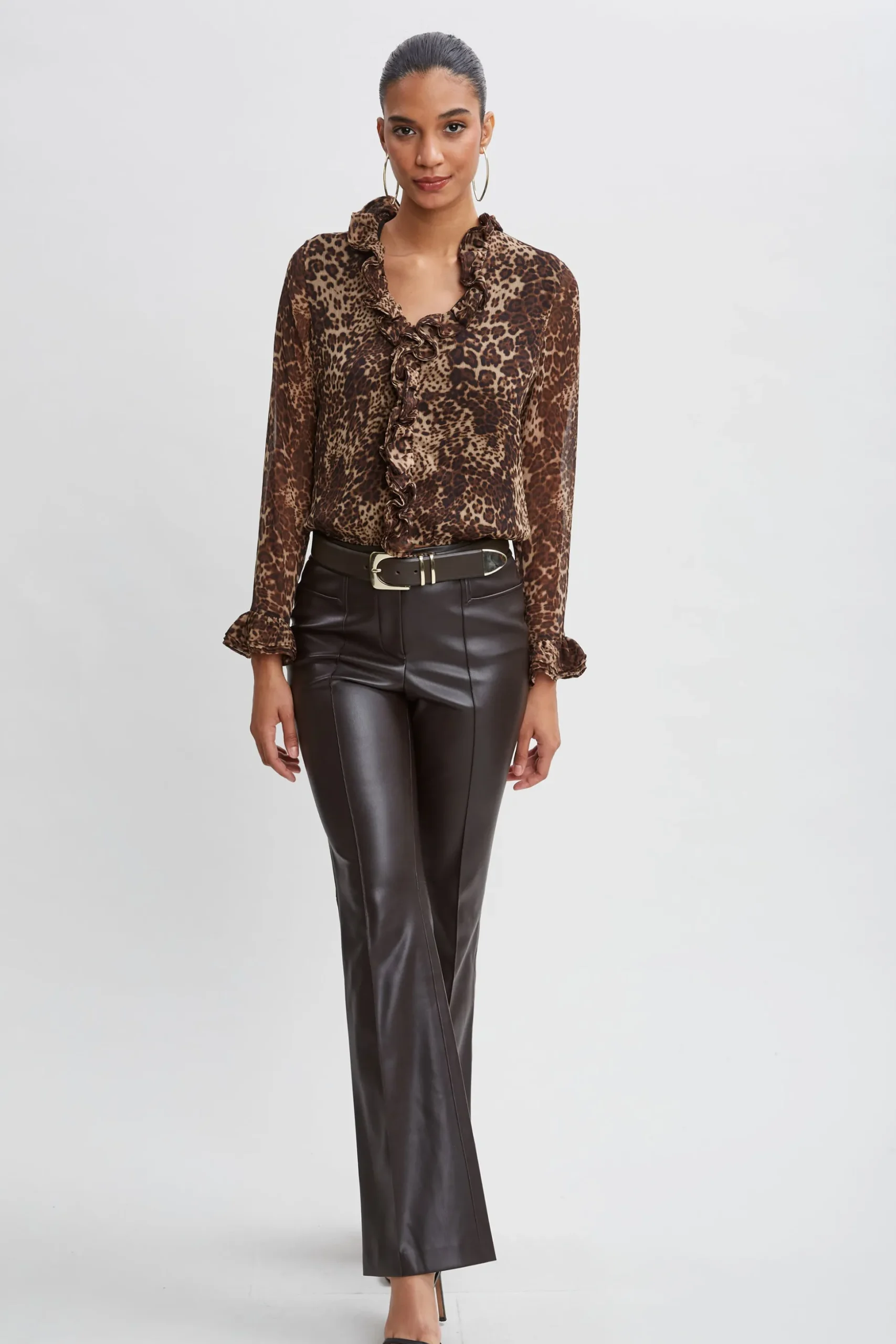 Elie Tahari Tops & Sweaters-Crinkle Chiffon Safari Blouson Shirt MULTI