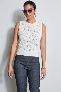 Elie Tahari Tops & Sweaters-Crochet Cotton Sweater Tank PEARL