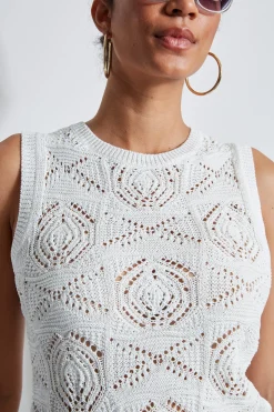Elie Tahari Tops & Sweaters-Crochet Cotton Sweater Tank PEARL
