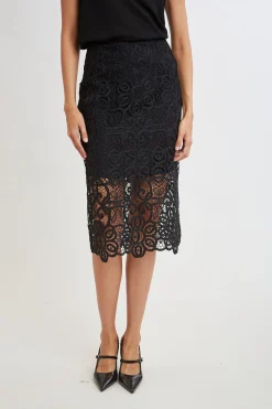 Elie Tahari Bottoms-Crochet Lace Midi Skirt BLACK