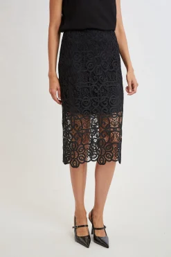 Elie Tahari Bottoms-Crochet Lace Midi Skirt BLACK
