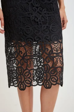 Elie Tahari Bottoms-Crochet Lace Midi Skirt BLACK