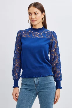 Elie Tahari Tops & Sweaters-Crochet Long Sleeve Sweater DAPHNEBLUE
