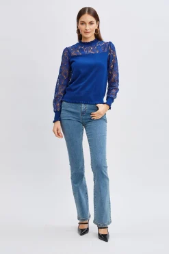 Elie Tahari Tops & Sweaters-Crochet Long Sleeve Sweater DAPHNEBLUE