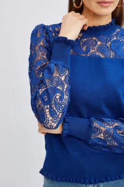 Elie Tahari Tops & Sweaters-Crochet Long Sleeve Sweater DAPHNEBLUE