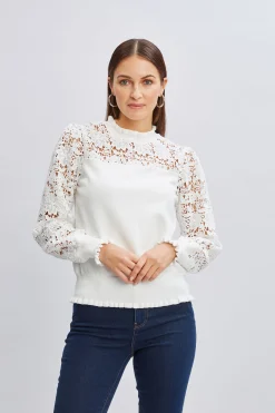 Elie Tahari Tops & Sweaters-Crochet Long Sleeve Sweater SkyWhite