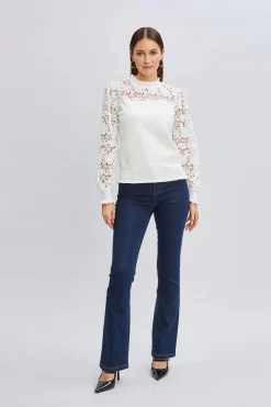 Elie Tahari Tops & Sweaters-Crochet Long Sleeve Sweater SkyWhite