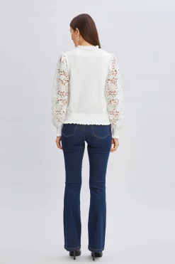 Elie Tahari Tops & Sweaters-Crochet Long Sleeve Sweater SkyWhite